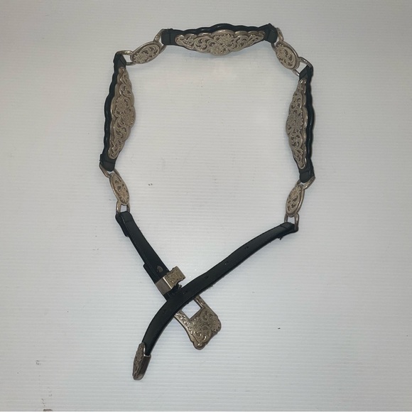 Western Silver Filigree and Black Leather Belt Made in 1995 - Picture 10 of 15